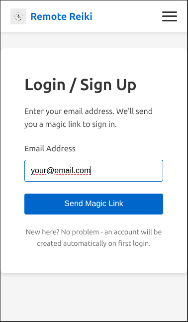 Remote Reiki Registration - Step 1 Enter Email